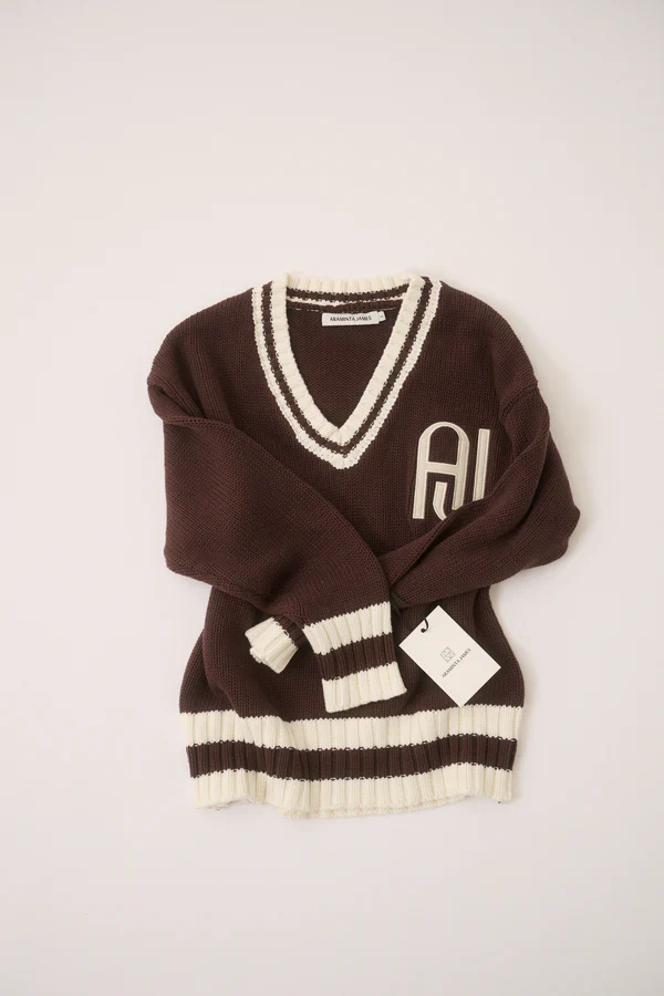 ARAMINTA JAMES - AJ V NECK KNIT SWEATER (CHICORY COFFEE)