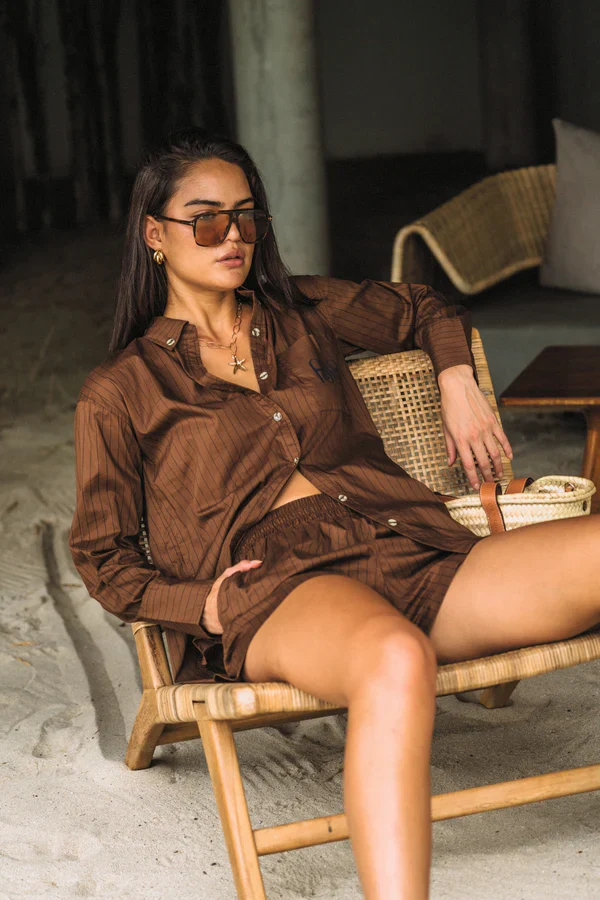 ARAMINTA JAMES - AJJA STRIPE SHIRT (MOCHA) - Image 3