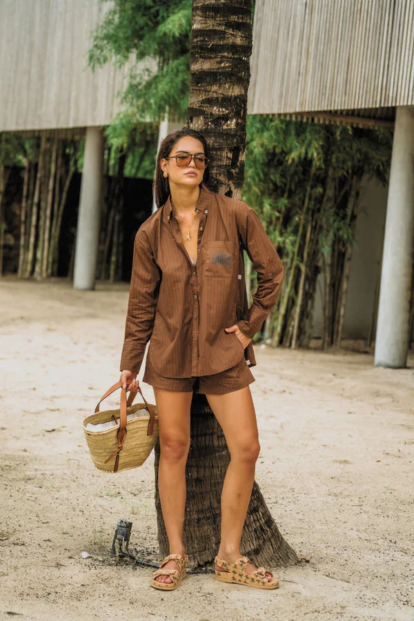 ARAMINTA JAMES - AJJA STRIPE SHIRT (MOCHA) - Image 4