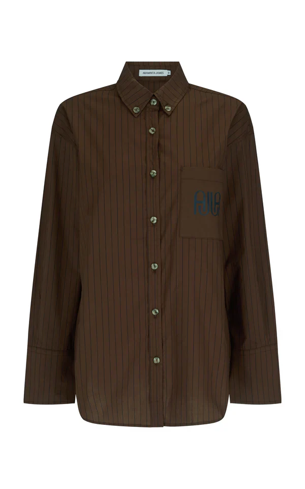 ARAMINTA JAMES - AJJA STRIPE SHIRT (MOCHA) - Image 5