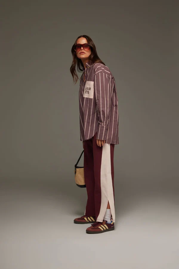 ARAMINTA JAMES -  ALPINE COTTON STRIPE SHIRT (RED WINE) - Image 7