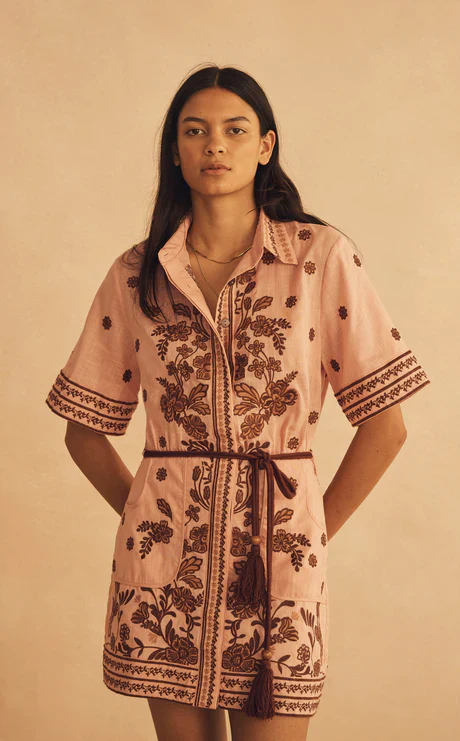 AUR OCEA - INFIORATA EMBROIDERED MINI SHIRT DRESS