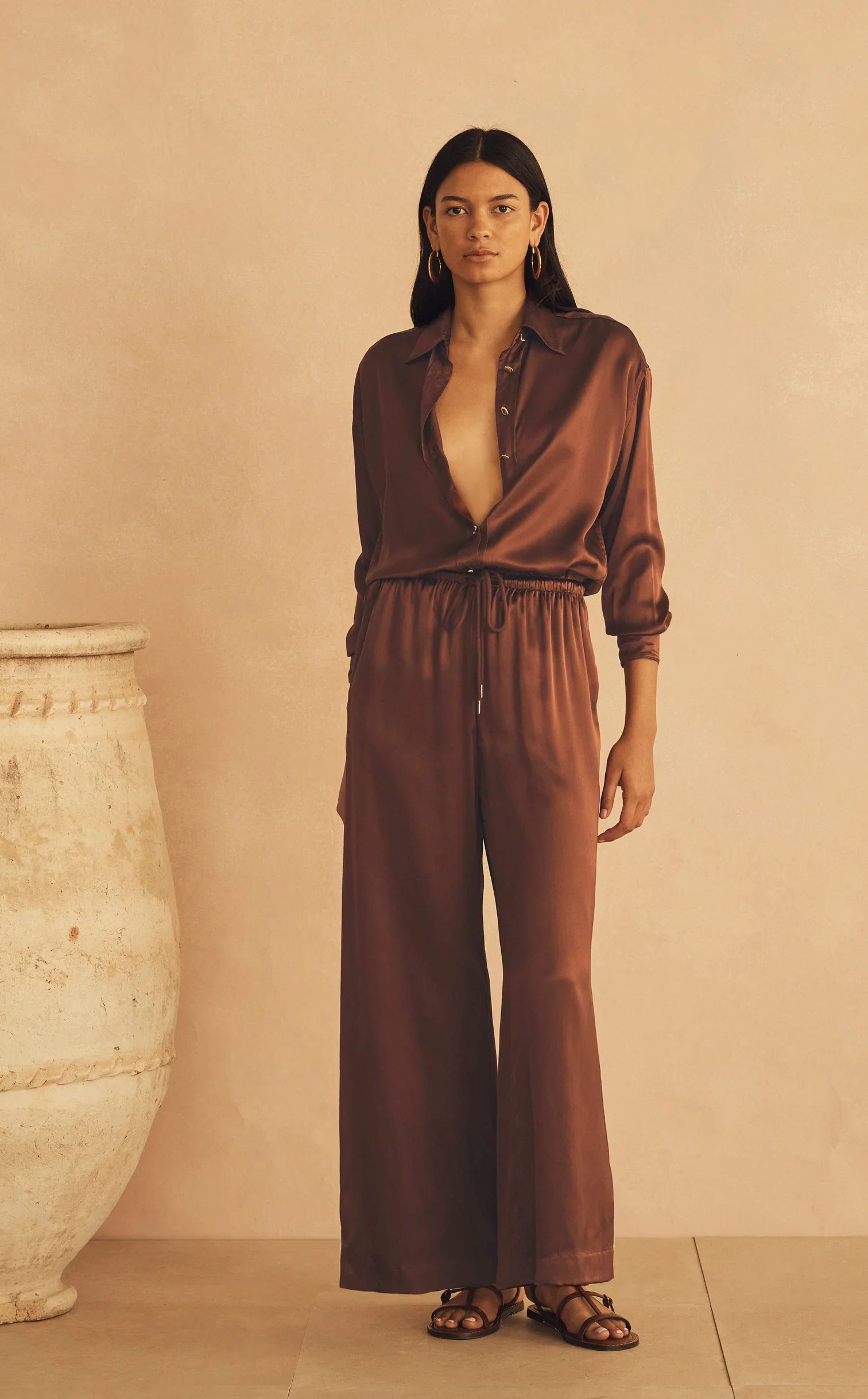 AUR OCEA - ROMA DI SERA SILK GATHERED WIDE LEG PANT