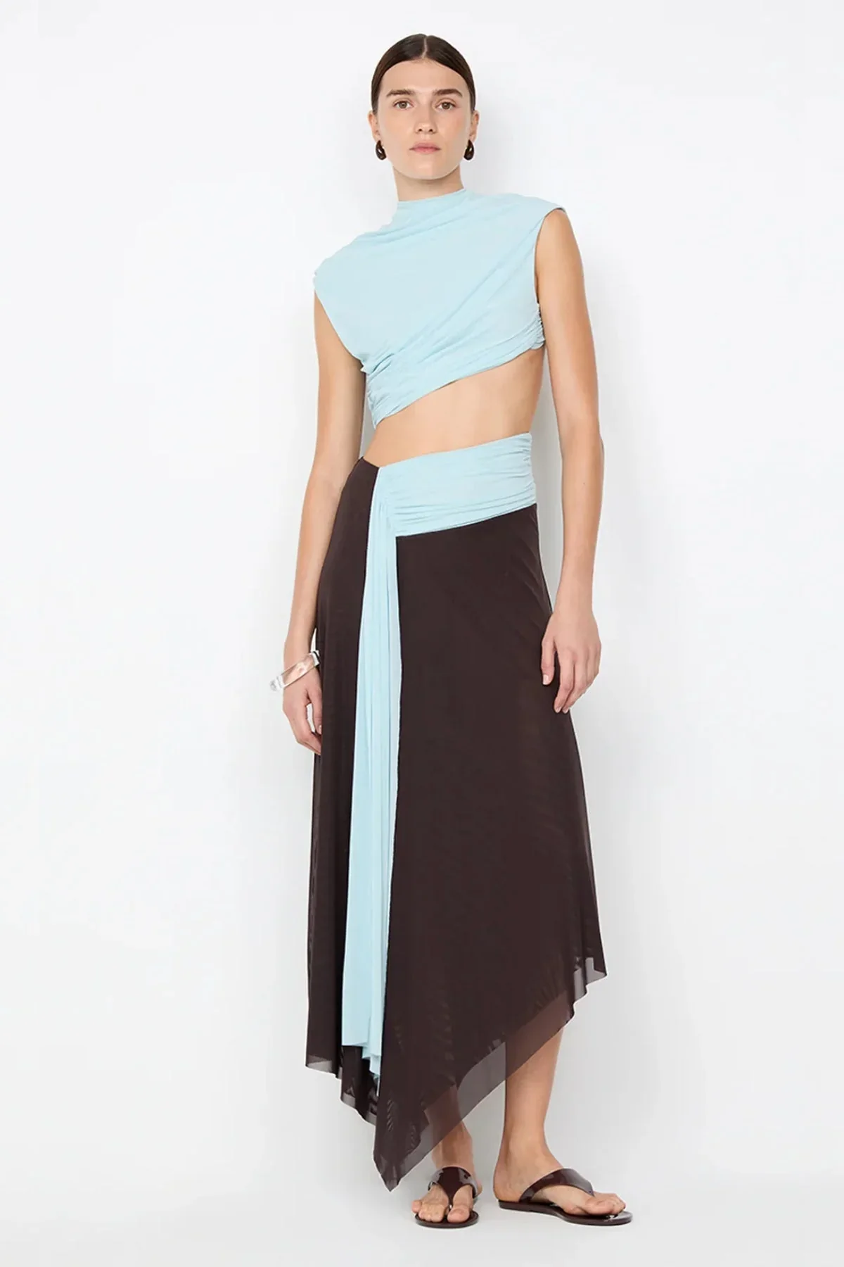 BEC + BRIDGE - CONNI ASYM MIDI DRESS (ARTIC BLUE / DARK CHOC) - Image 7
