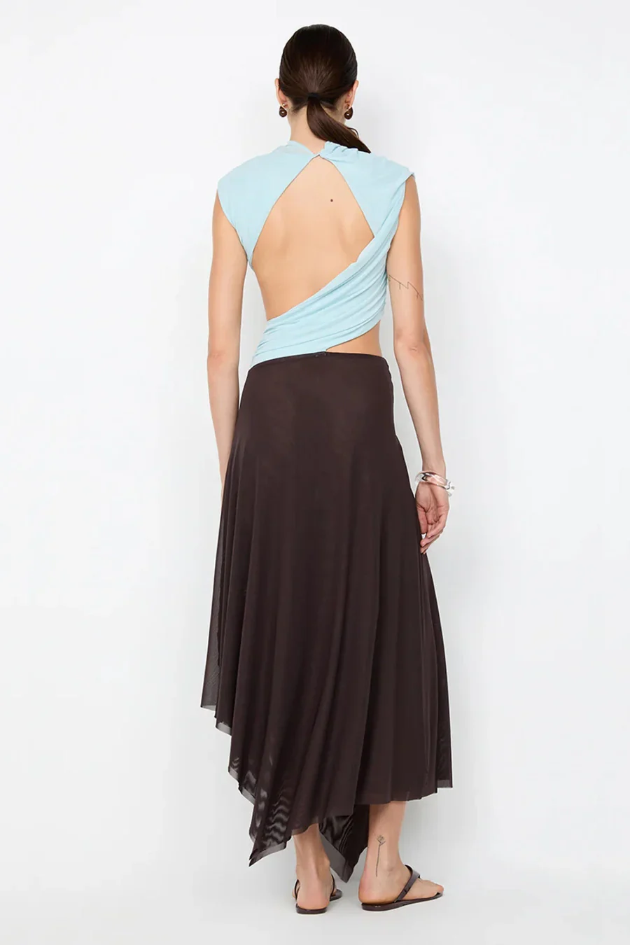 BEC + BRIDGE - CONNI ASYM MIDI DRESS (ARTIC BLUE / DARK CHOC) - Image 8
