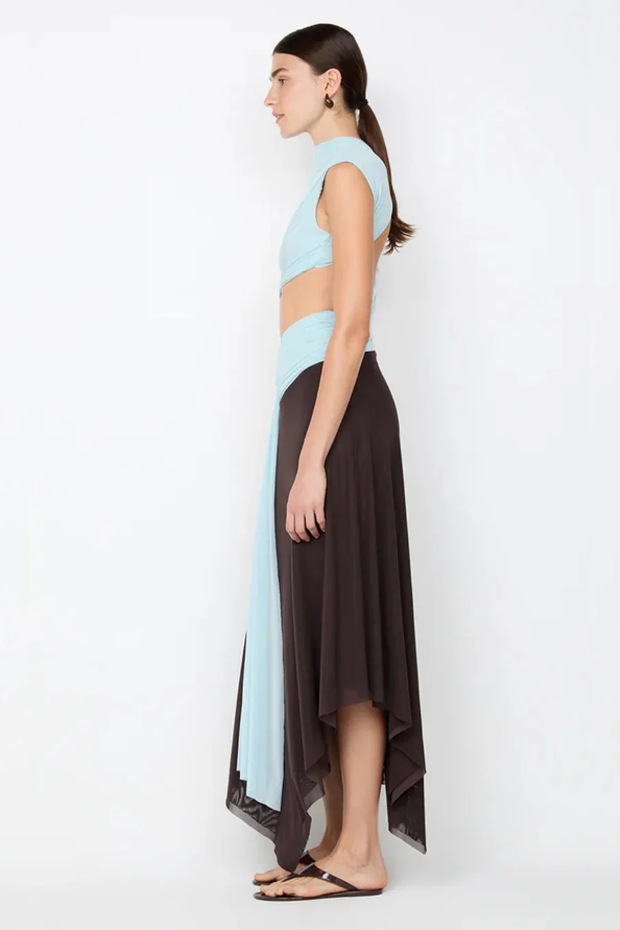 BEC + BRIDGE - CONNI ASYM MIDI DRESS (ARTIC BLUE / DARK CHOC) - Image 9