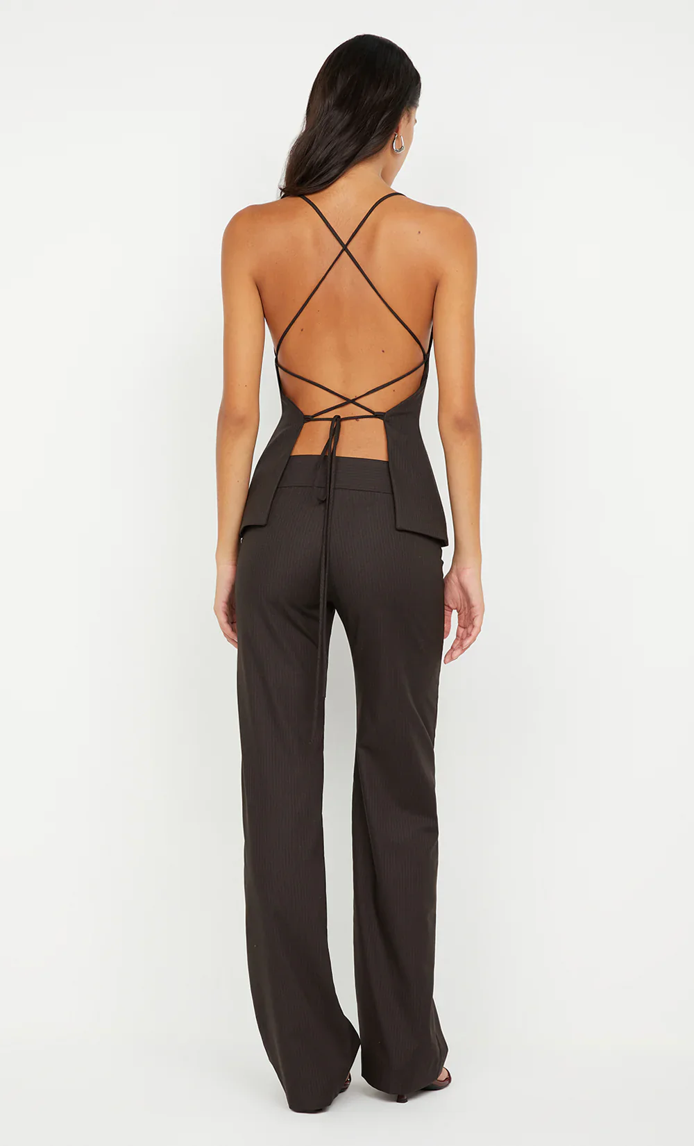 BEC + BRIDGE - INGRID TIE TOP (CHOC PINSTRIPE)