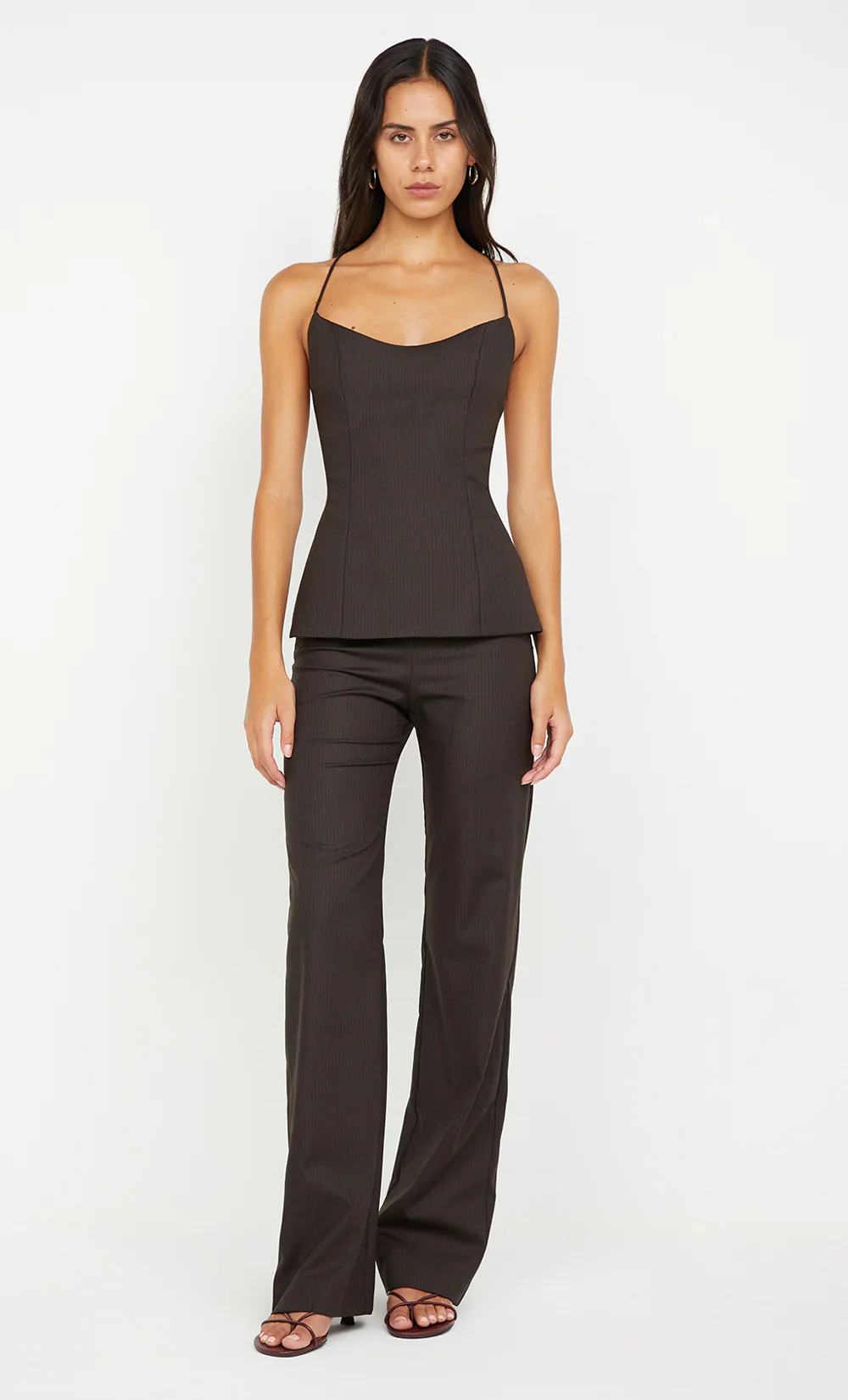 BEC + BRIDGE - INGRID TIE TOP (CHOC PINSTRIPE) - Image 4