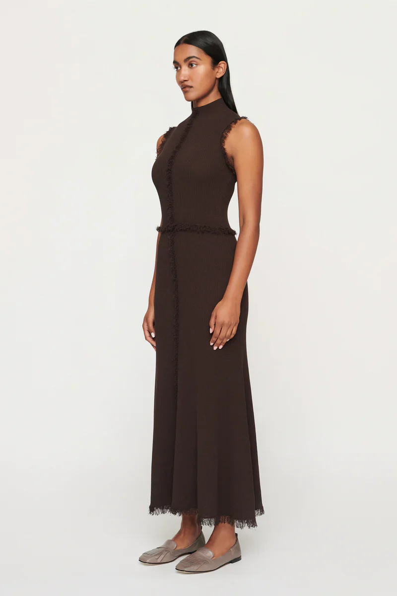 CLEA - AVALON FRINGE KNIT DRESS (CHOCOLATE) - Image 3