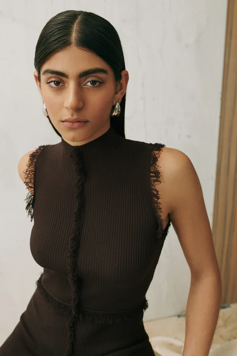 CLEA - AVALON FRINGE KNIT DRESS (CHOCOLATE) - Image 7