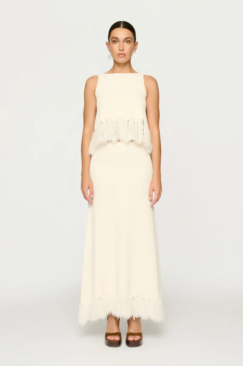 CLEA - CLARISSA FRINGE KNIT SKIRT (PARCHMENT)