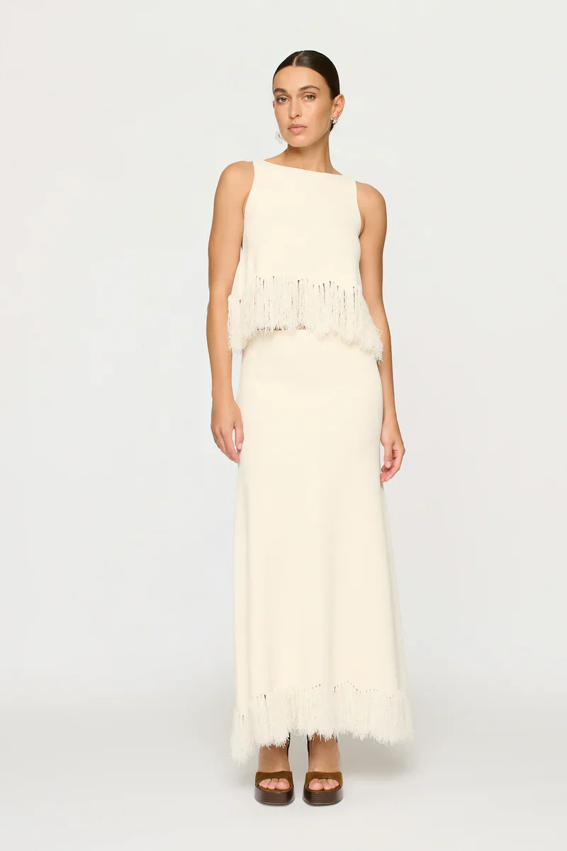 CLEA - CLARISSA FRINGE KNIT SKIRT (PARCHMENT) - Image 6