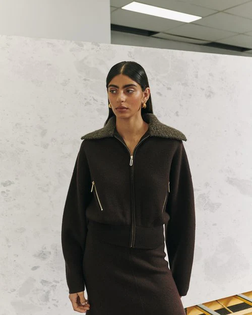 CLEA - DAKOTA BOILED WOOL BOMBER (CHOCOLATE) - Image 4