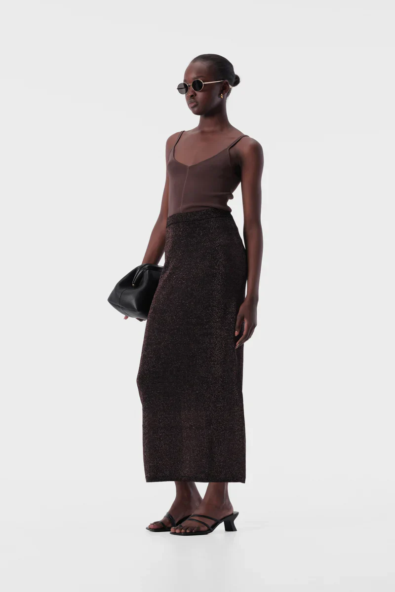 ELKA COLLECTIVE - THELMA KNIT SKIRT (COPPER LUREX)