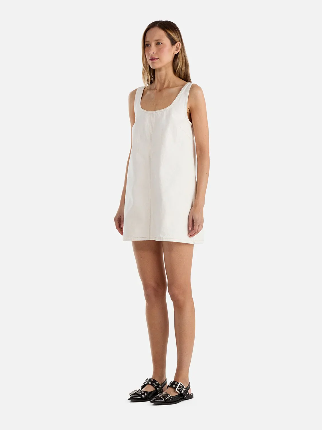 ENA PELLY - AMELIE DENIM MINI DRESS (WHITE) - Image 3