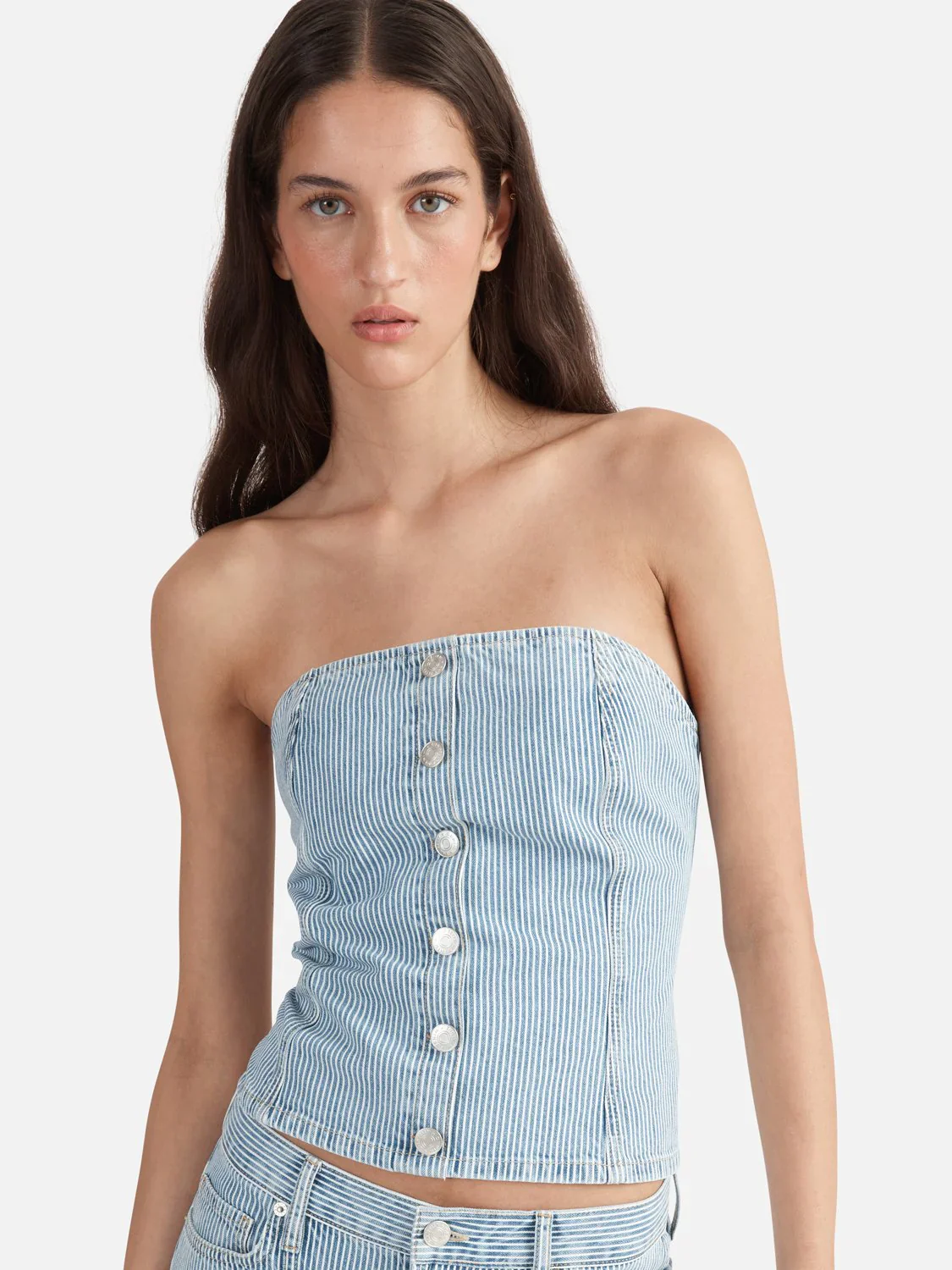 ENA PELLY - DIANA DENIM BUSTIER (ICE BLUE STRIPE)