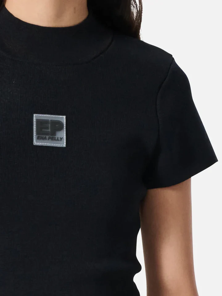 ENA PELLY - Ellen Short Sleeve Knit Top (Black) - Image 6