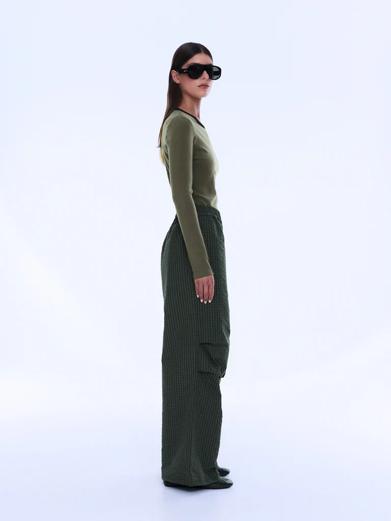ENA PELLY - FALLON RELAXED PULL ON PANT (OLIVE CHECK) - Image 3