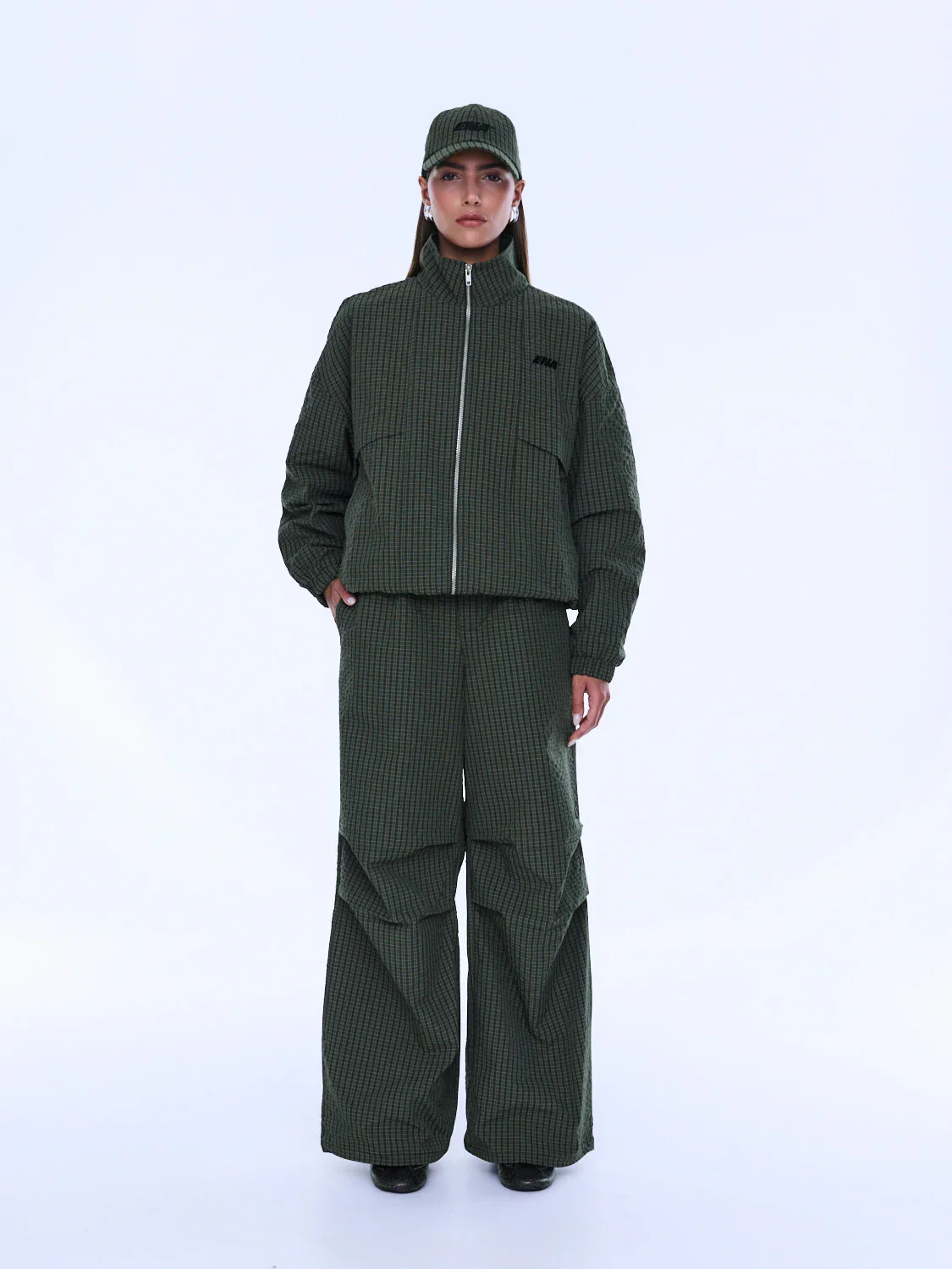 ENA PELLY - FALLON ZIP THRU JACKET (OLIVE CHECK) - Image 3