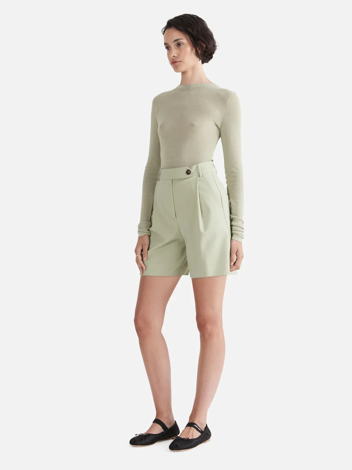 Ena Pelly - Jade Tailored Bermuda Shorts (Sage) - Image 3