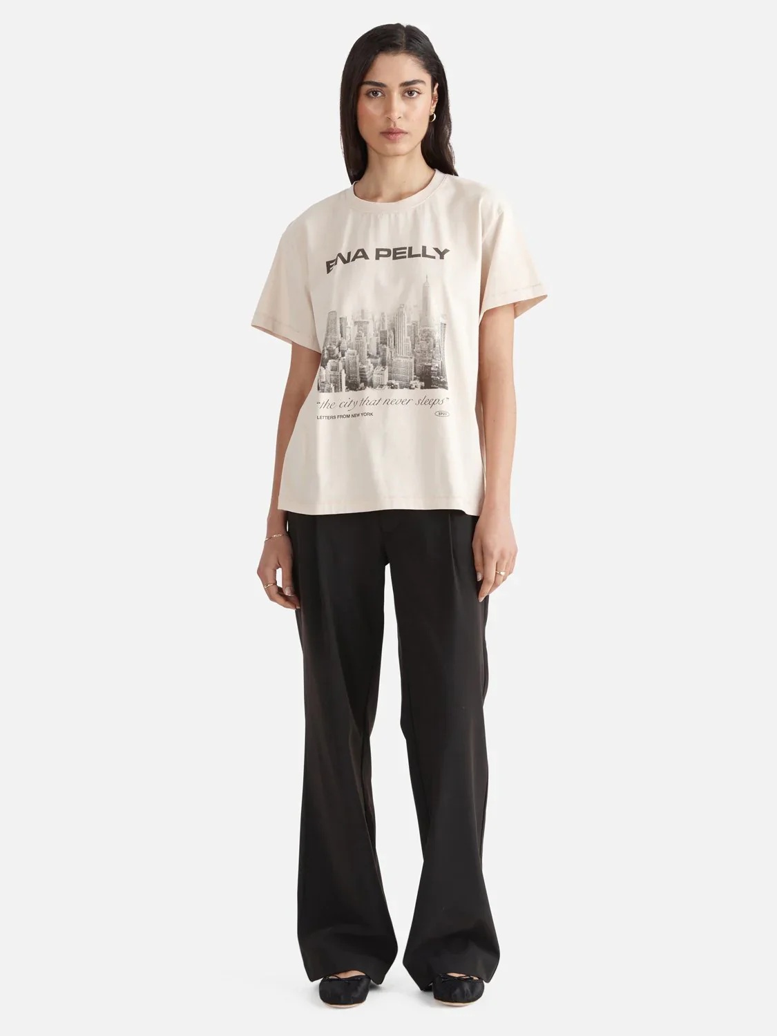 ENA PELLY - LETTERS FROM NEW YORK OVERSIZED TEE (PARCHMENT) - Image 2