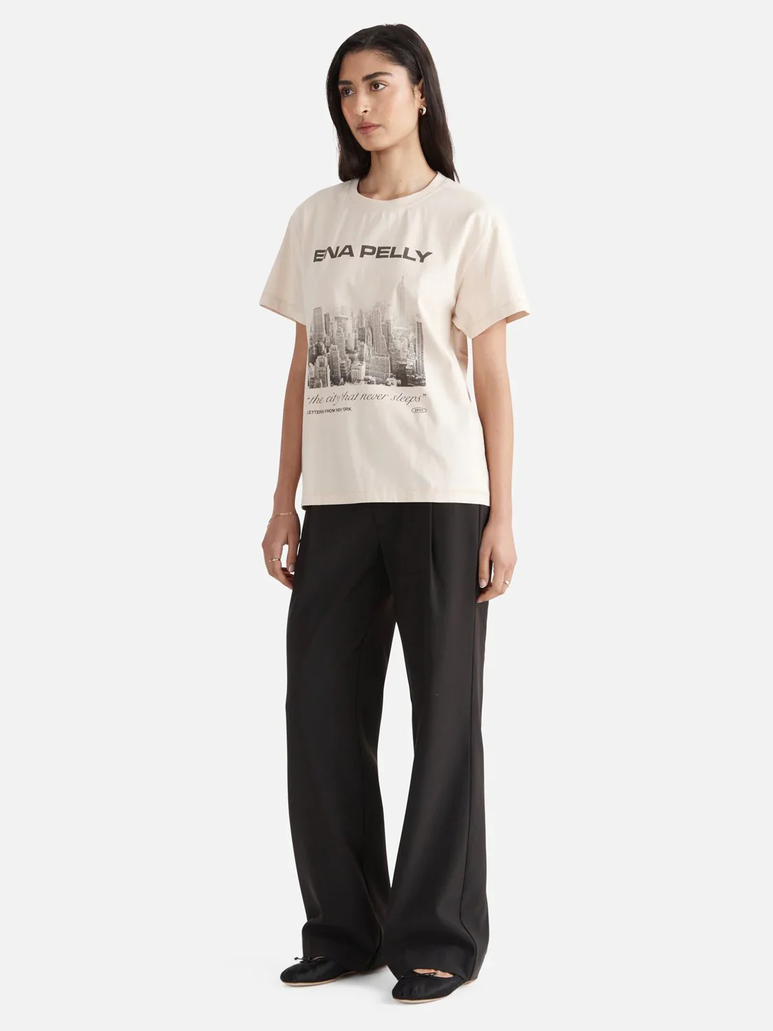 ENA PELLY - LETTERS FROM NEW YORK OVERSIZED TEE (PARCHMENT) - Image 4