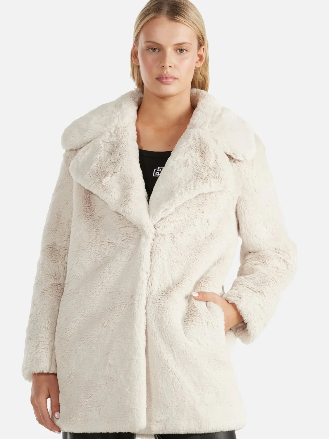 ENA PELLY - MINIMALIST FAUX FUR JACKET (BONE) - Image 2