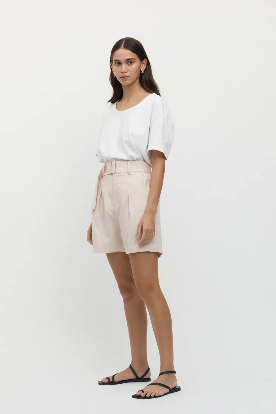 FRIEND OF AUDREY - Émilion Linen Belted Shorts (Bone) - Image 3