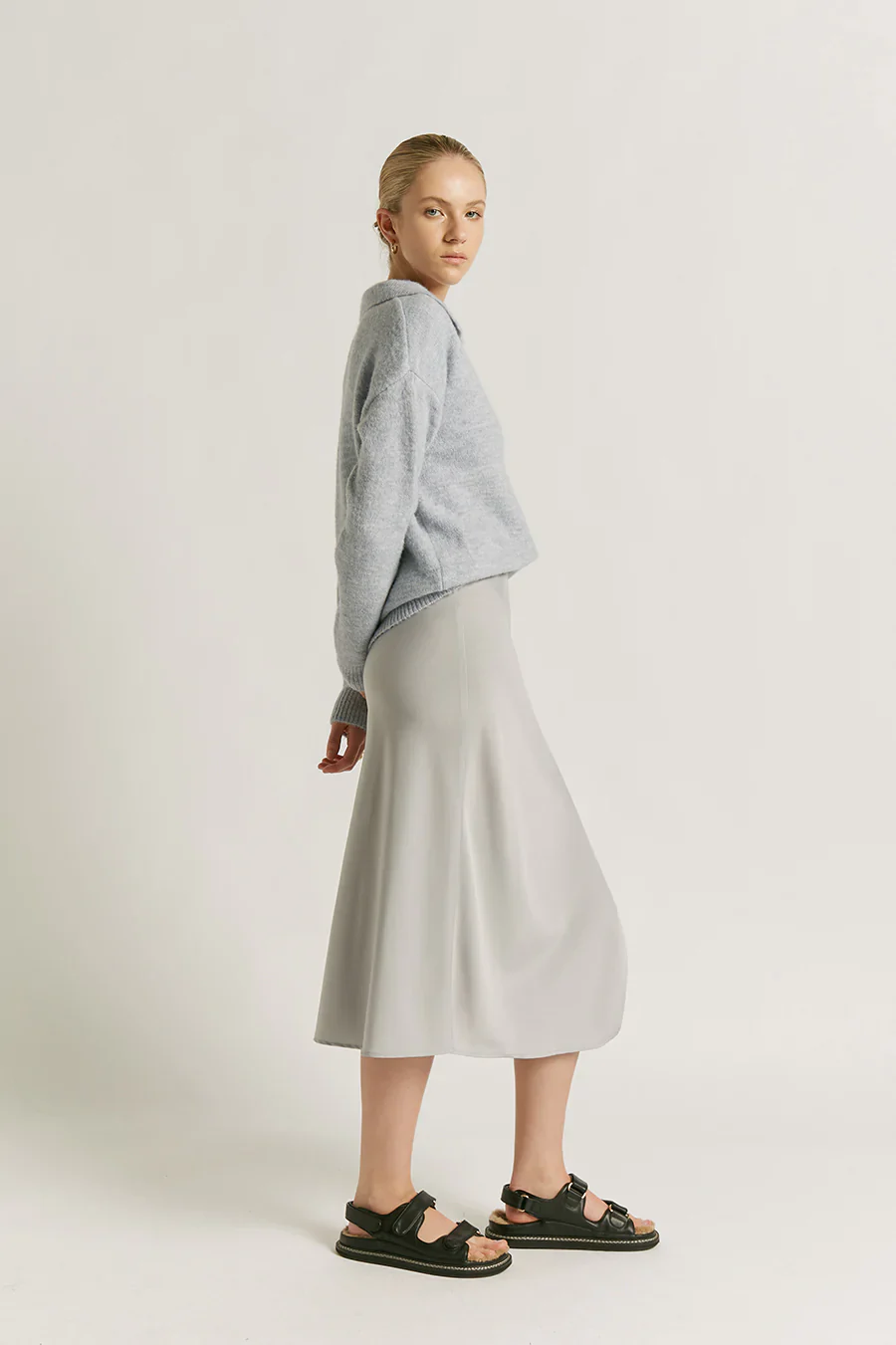 FRIEND OF AUDREY - Greta Polo Knit Top (Powder Blue) - Image 3