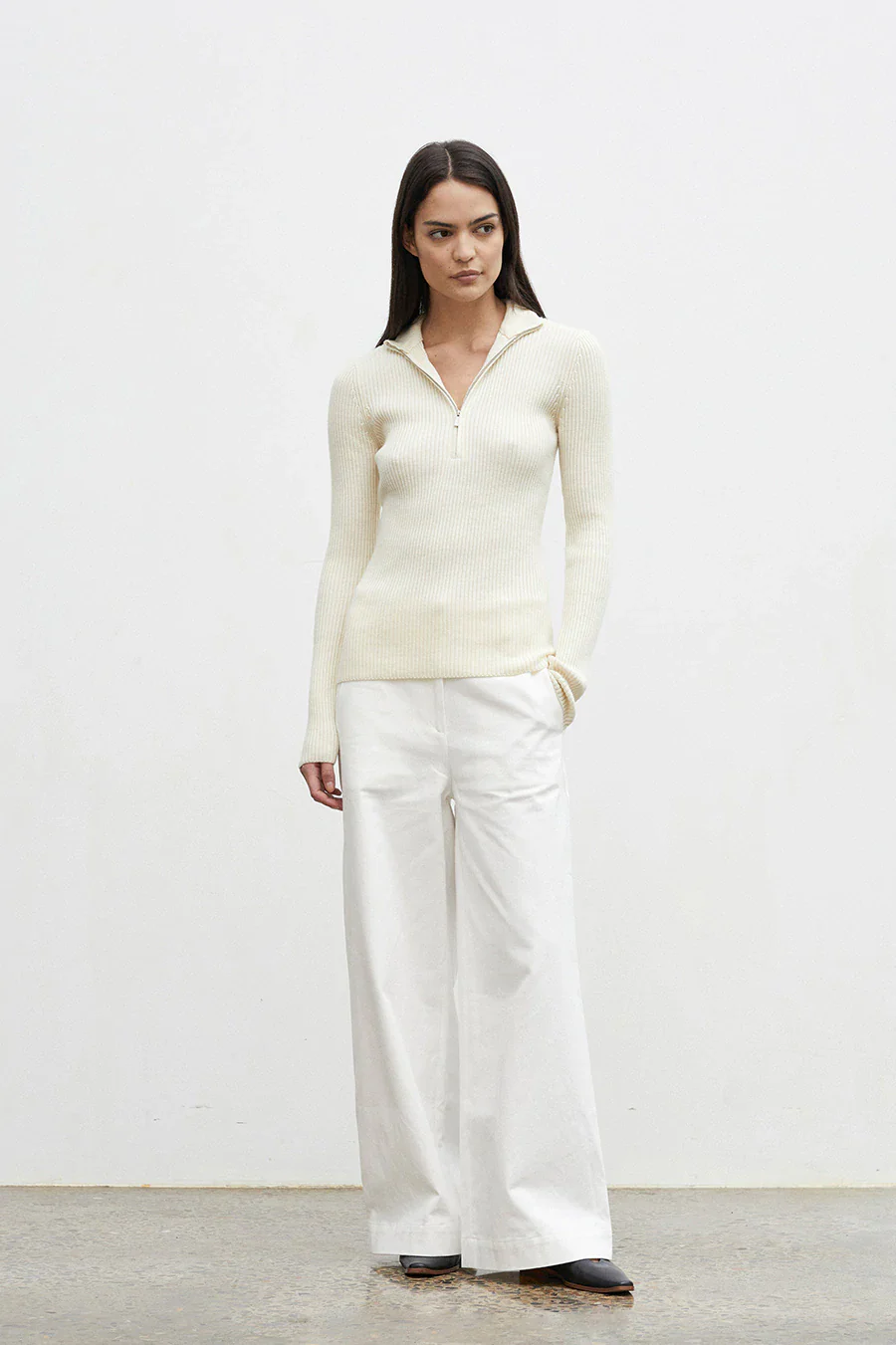 FRIEND OF AUDREY - Wallis 100% Merino Wool Zip Knit (Oatmarle) - Image 4