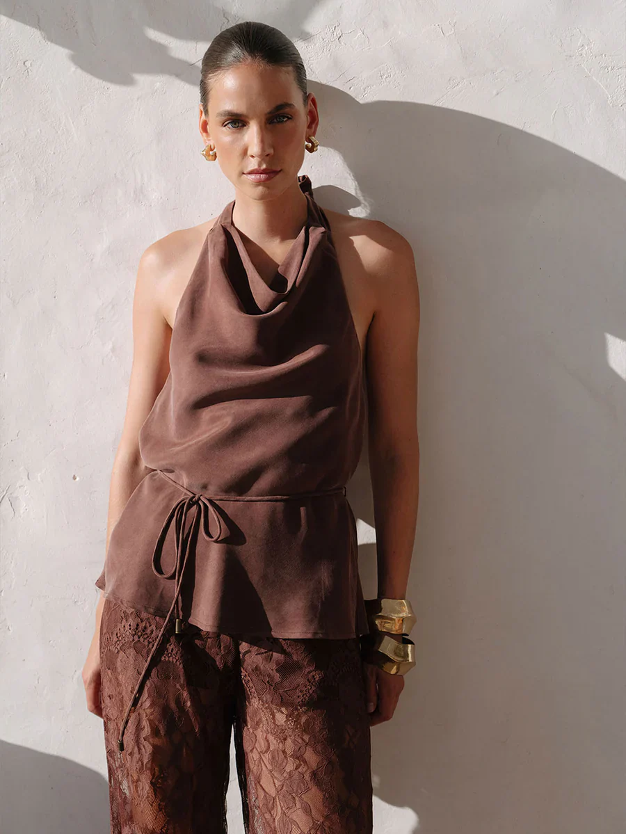KIVARI - ARABELLA HALTER TOP (CHOCOLATE) - Image 2