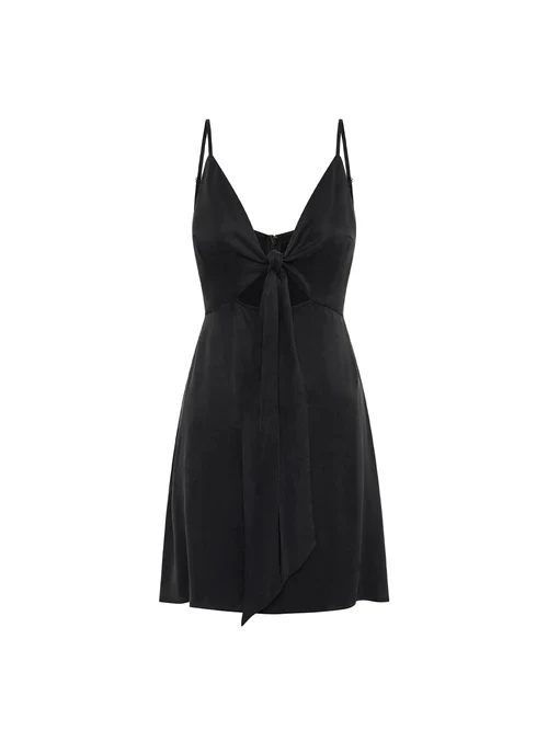 KIVARI - BIANCA TIE FRONT MINI DRESS (BLACK)