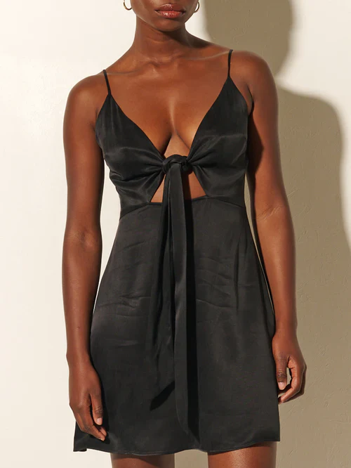 KIVARI - BIANCA TIE FRONT MINI DRESS (BLACK) - Image 6