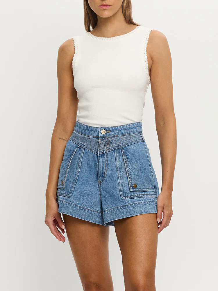 KIVARI - CELENE DENIM SHORTS (STONEWASH BLUE) - Image 5
