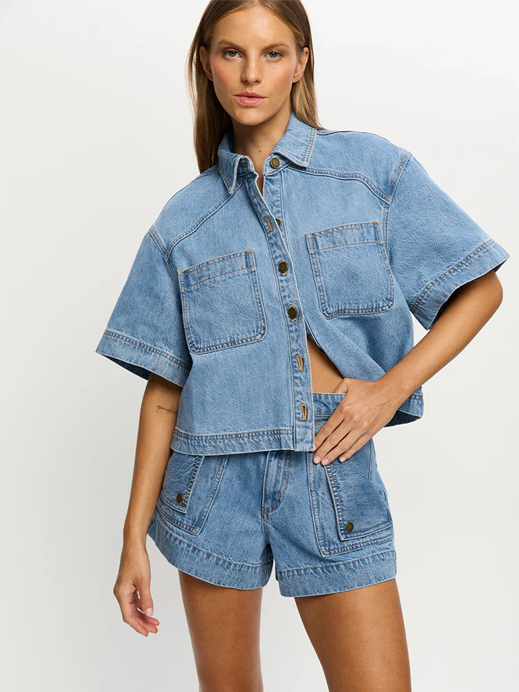 KIVARI - CELENE DENIM SHORTS (STONEWASH BLUE) - Image 6