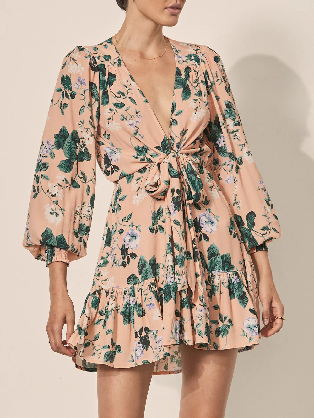 KIVARI - Jemima Tie Front Mini Dress - Pink - Image 4
