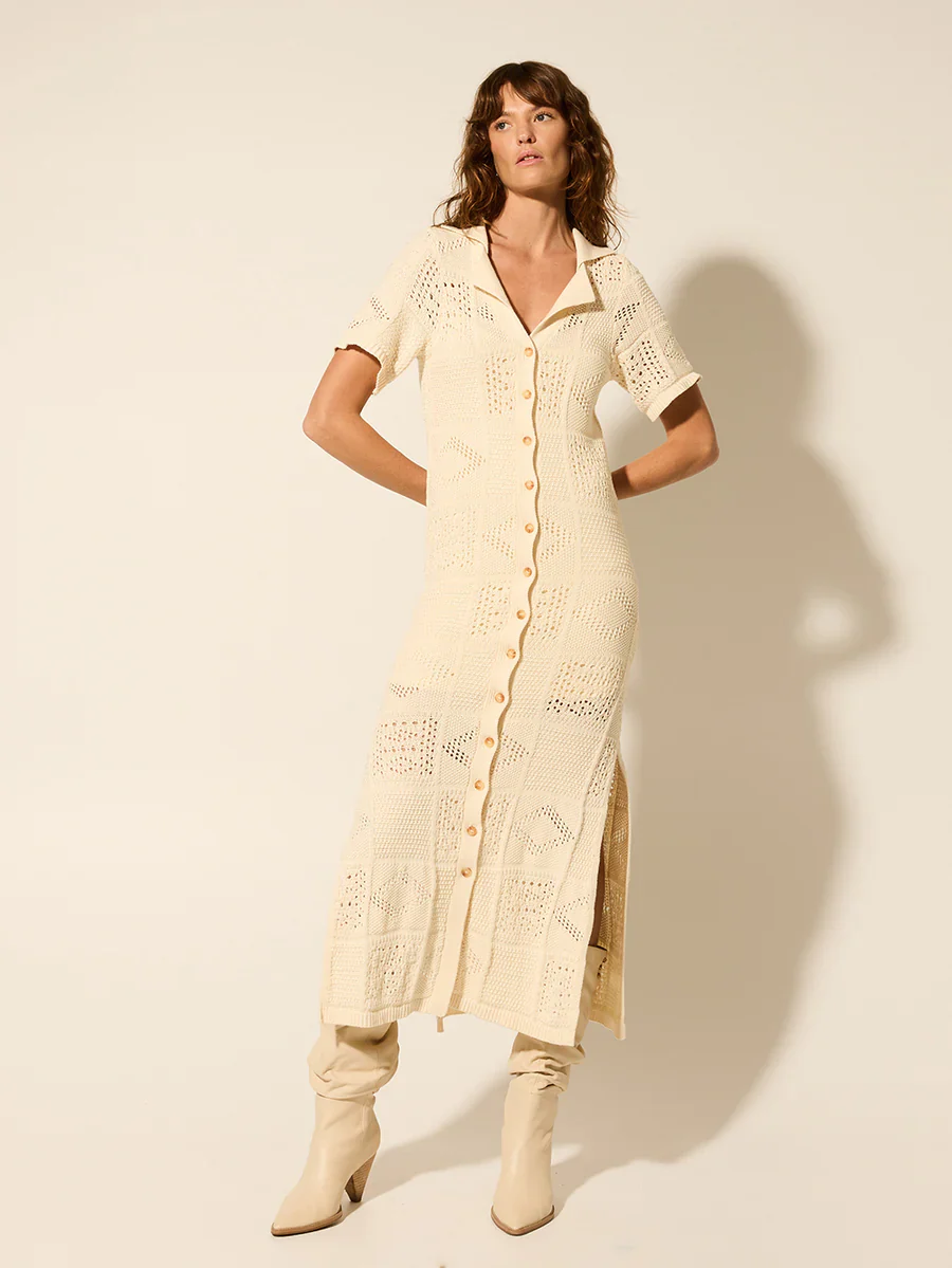 KIVARI - KIVARI CLEMENTINE COLLARED MIDI DRESS (CREAM) - Image 4