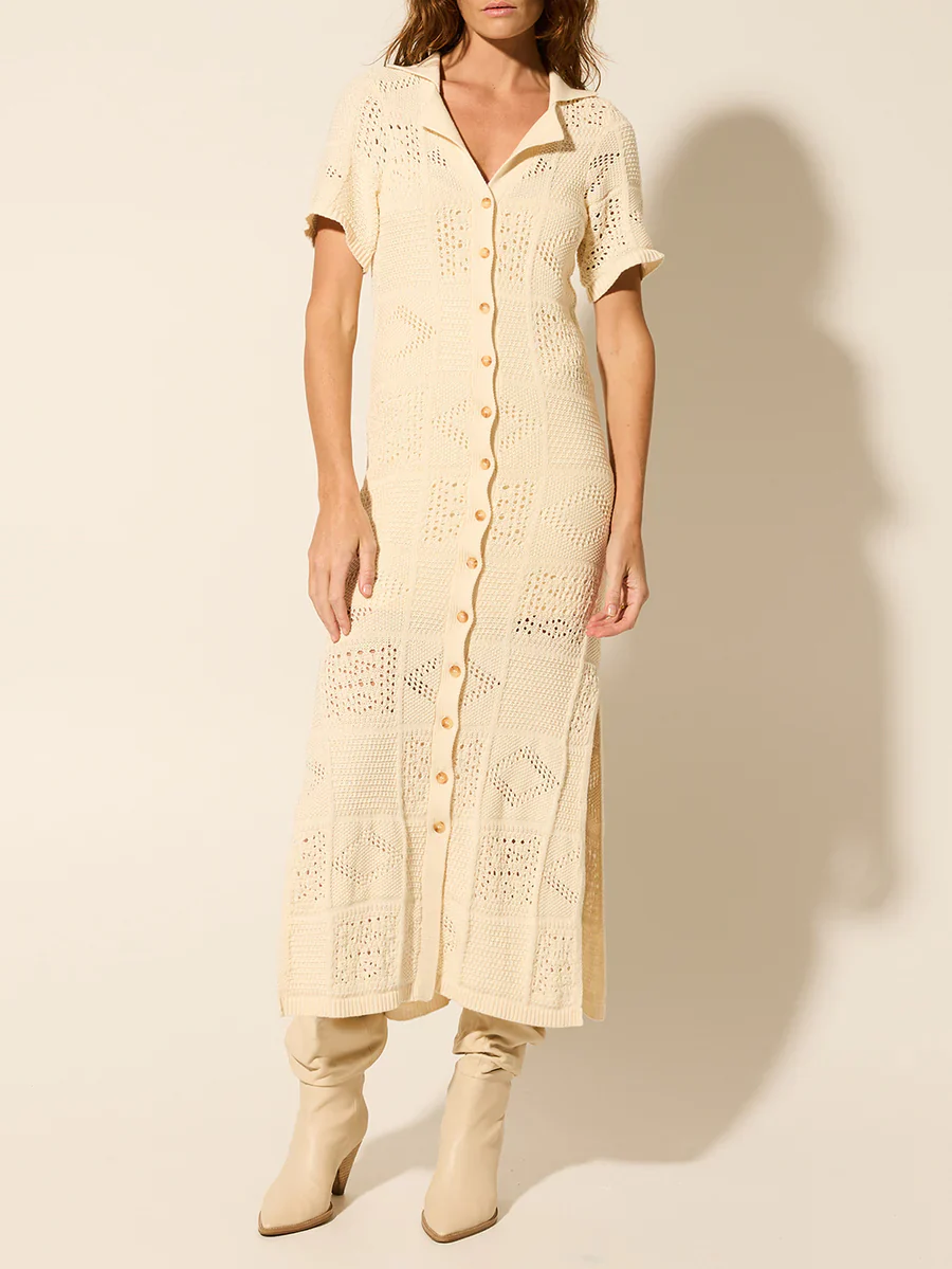 KIVARI - KIVARI CLEMENTINE COLLARED MIDI DRESS (CREAM) - Image 6