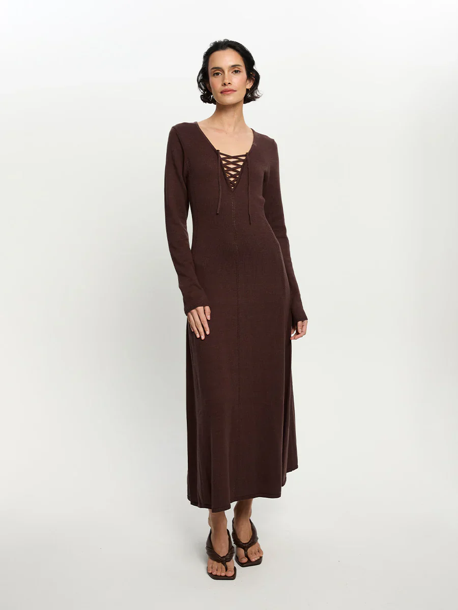 KIVARI - MALIA KNIT MAXI DRESS (CHOCOLATE) - Image 2