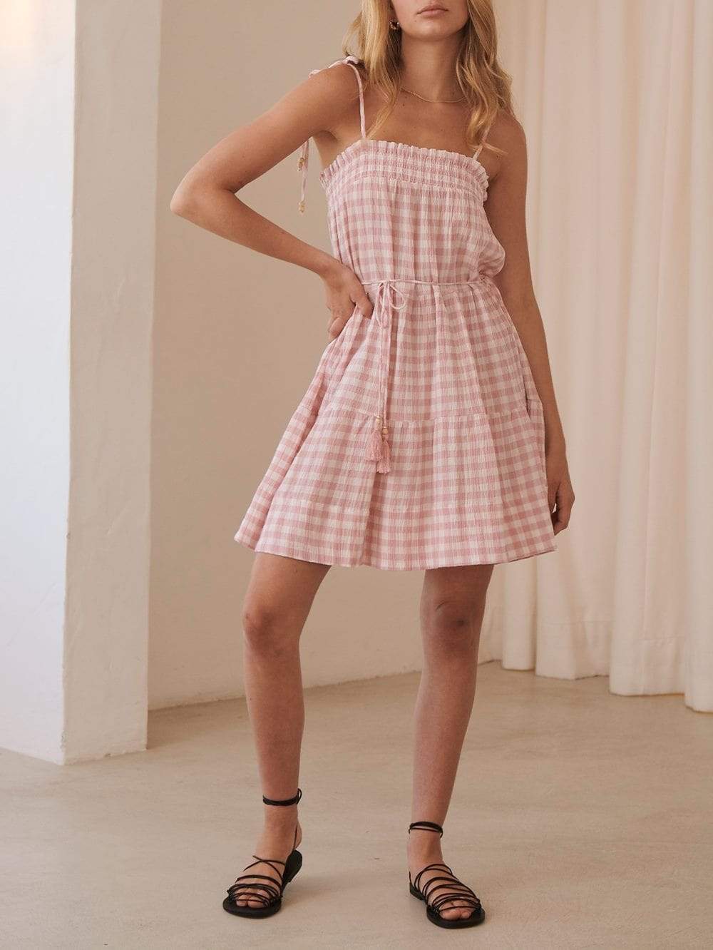 KIVARI - Stevie Tiered Mini Dress (Check) - Image 4