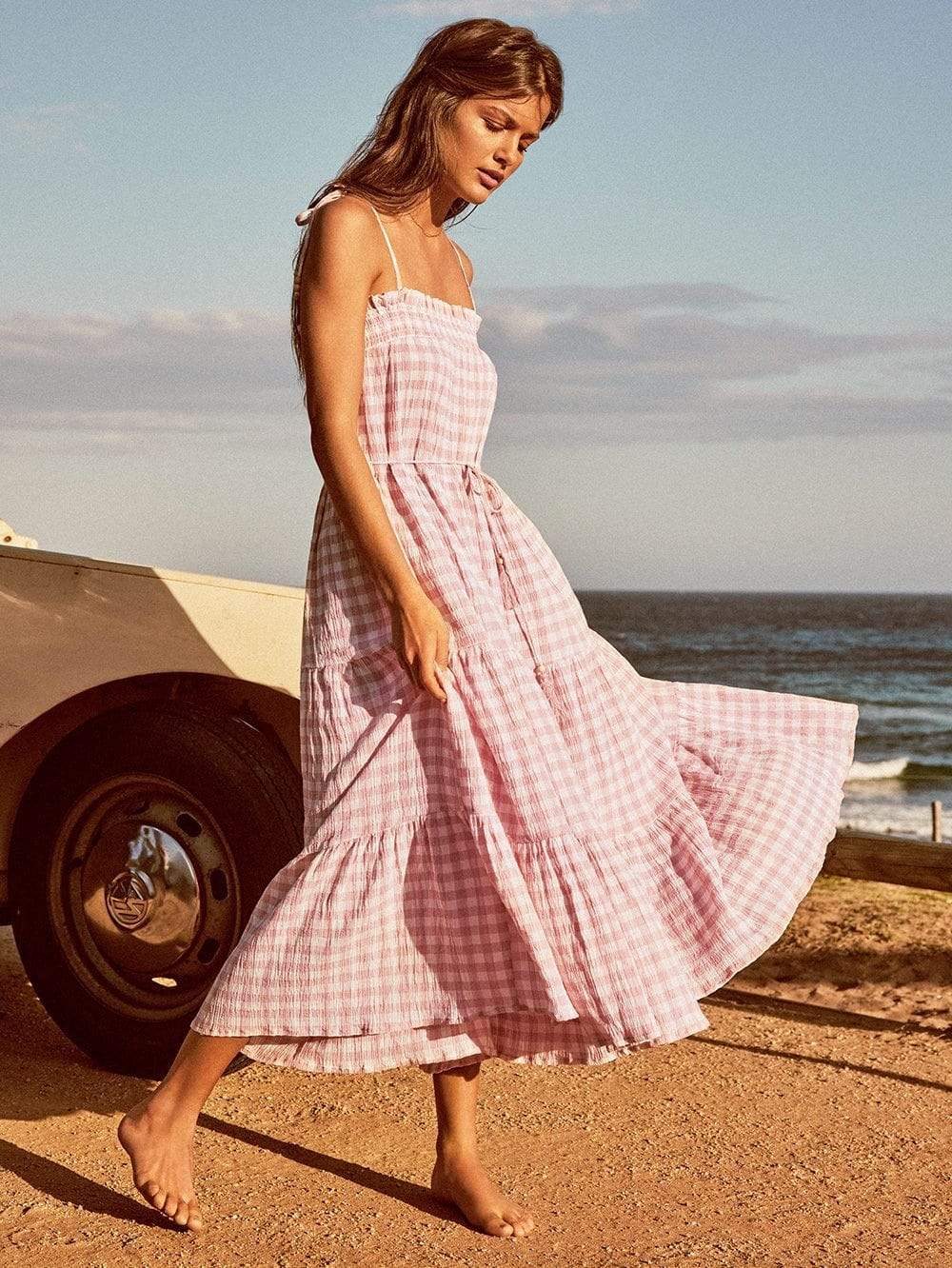 KIVARI - Stevie Tiered Midi Dress (Check) - Image 4