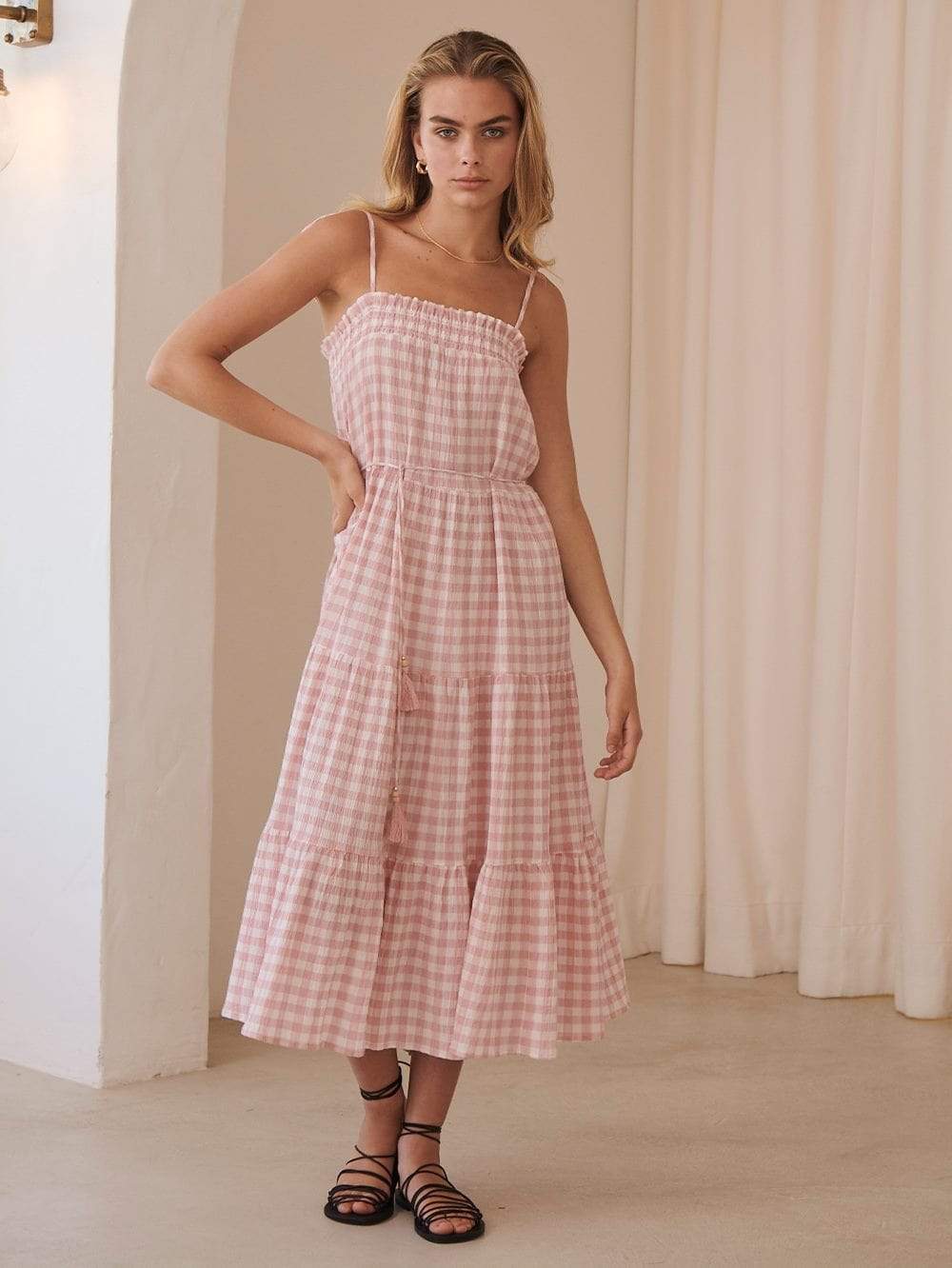 KIVARI - Stevie Tiered Midi Dress (Check) - Image 5