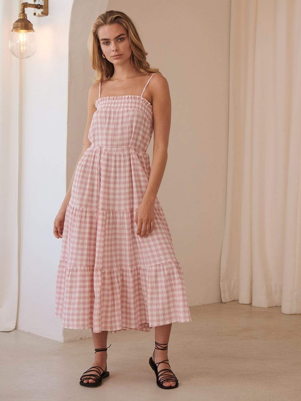KIVARI - Stevie Tiered Midi Dress (Check) - Image 6