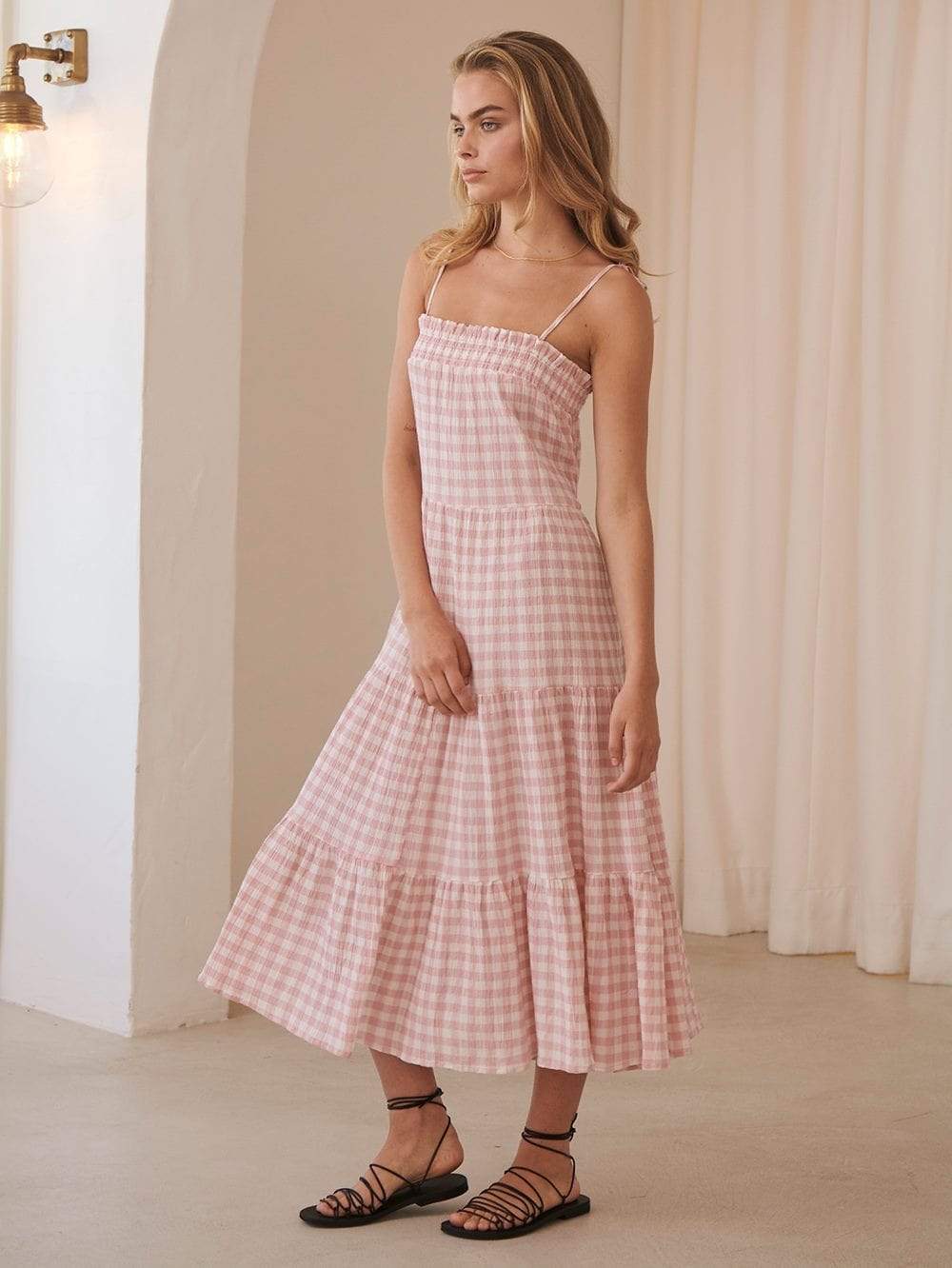 KIVARI - Stevie Tiered Midi Dress (Check) - Image 7