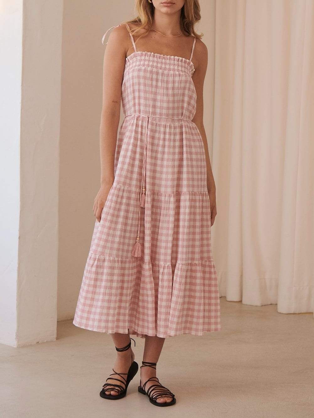 KIVARI - Stevie Tiered Midi Dress (Check) - Image 8