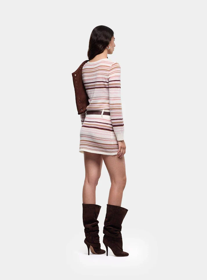 LAAGAM - ONIRA ECRU STRIPED SHORT DRESS (ECRU) - Image 3