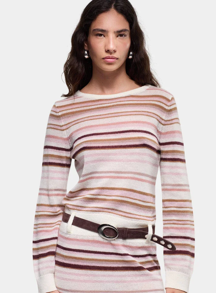 LAAGAM - ONIRA ECRU STRIPED SHORT DRESS (ECRU) - Image 4