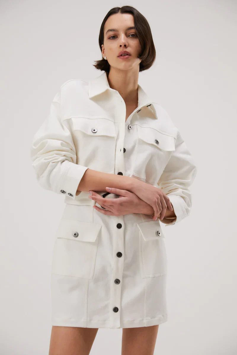 MISHA - Allie Denim Mini Dress (Ivory) - Image 3