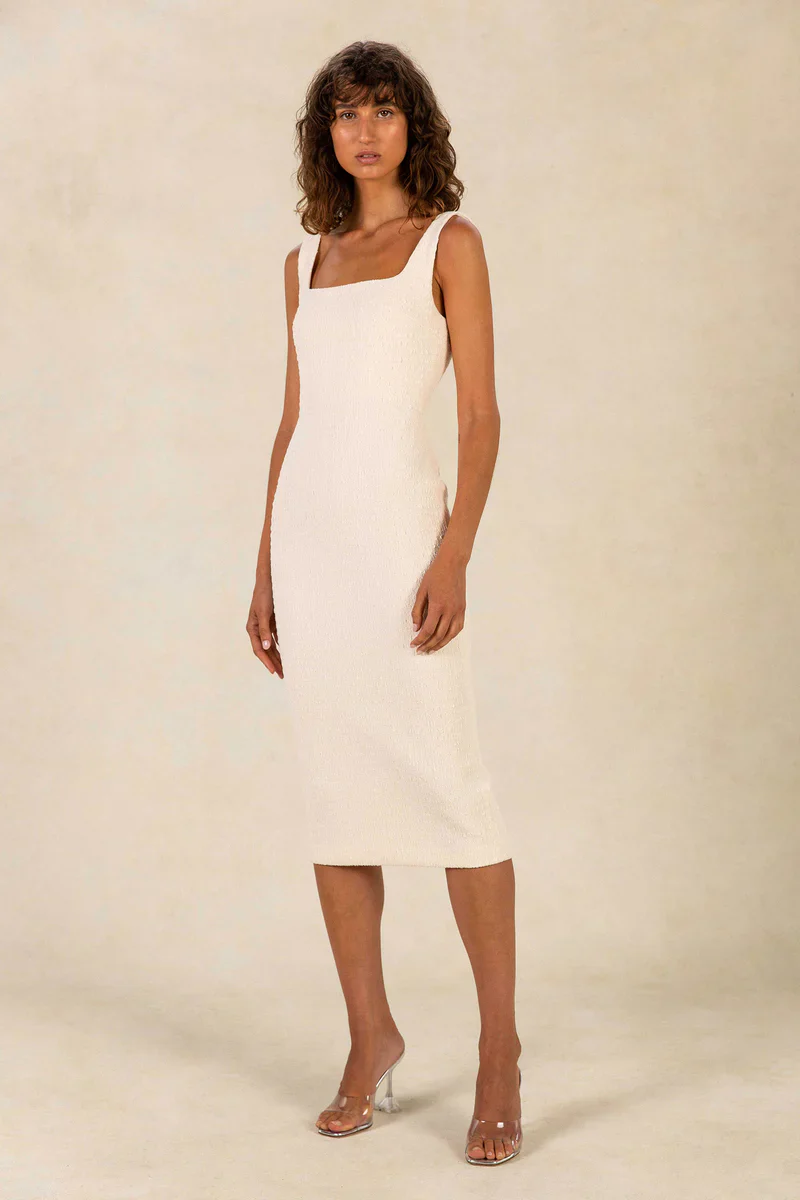 MISHA - Jolande Bubble Bonded Crepe Midi Dress (Cloud)