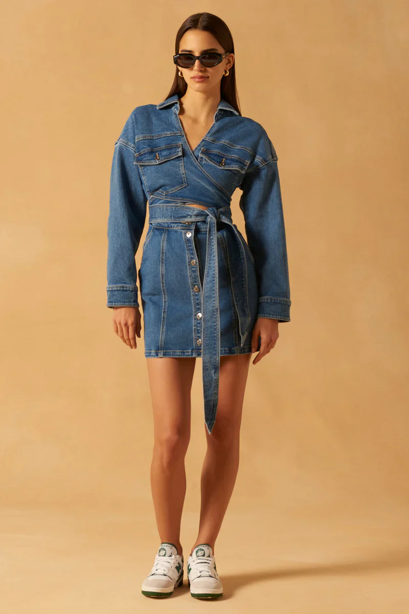 MISHA - Abby Denim Mini Dress (Vintage Wash Blue) - Image 3